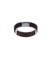 Şık Üçlü Yuvarlak El Örgüsü Gerçek / Hakiki Deri Bileklik - Mıknatıslı - Kahverengi - Unisex