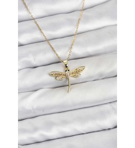 316L Çelik Zincir Gold Renk Yusufçuk Model Kadın Kolye
