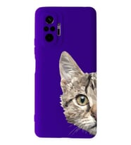 Xiaomi Redmi Note 10 Pro Uyumlu Lansman Kılıf Catface Tasarımlı İçi Kadife Kapak-Mor (Şeffaf)