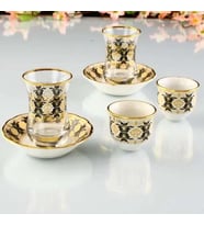18 Parça Dilek Sarı-Siyah Kahve Fincanlı Çay Seti