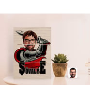 BK Gift Kişiye Özel Şövalye Karikatürlü Otantik Masaüstü Ahşap Palet Çerçeve-1 (Beyaz)