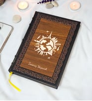 Dünya Desenli Termo Deri + Ahşap Anı Defteri - Çizgili Defter - Hediyelik (17x24 cm- 320 Sayfa)