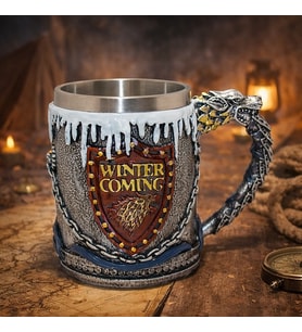 Ejderha Saplı Winter Temalı 3D Kabartmalı Çelik Kupa Bardak – Fantastik Tasarım Koleksiyon Kupası