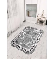Gri Çerçeveli Kaymaz Tabanlı Lazer Kesim Halı RV307 - 100 x 160 cm