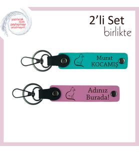 Miyavlayan Stili Yansıtan Hediye, Patili Desenli, İsme Özel Anahtarlık, Koyu Turkuaz-Pembe