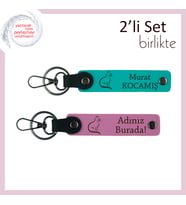 Miyavlayan Stili Yansıtan Hediye, Patili Desenli, İsme Özel Anahtarlık, Koyu Turkuaz-Pembe