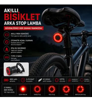 TriLine Akıllı Bisiklet Kuyruk Lambası Fren Sensörlü Type-C Şarjlı IPX6 Su Geçirmez LED Arka Stop Işığı