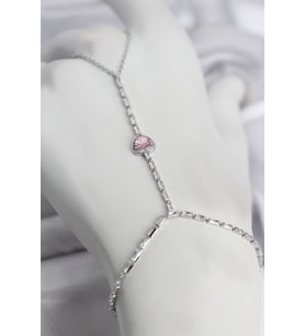 Gümüş Renk Pirinç Zirkon Taşlı Pembe Kalp Model Şahmeran TJ-SN772