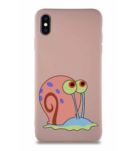 Apple iPhone XS Max Soft Premier Kapak Salyangoz Gary Tasarımlı Silikon Kılıf - Pudra (Şeffaf)