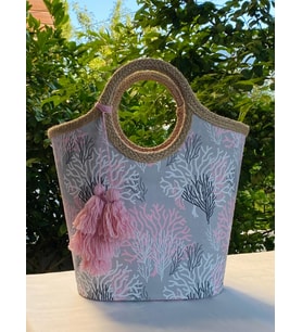 Plaj Çantası Jüt Hasır Pembe Mercan