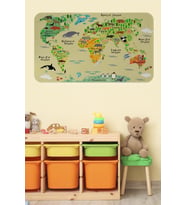 Eğitici Dünya Haritası Dünya Atlası Çocuk Ve Bebek Odası Duvar Sticker-60x105-3772