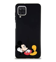 Samsung Galaxy A12 Soft Premier Kapak Mickey Mouse-F Tasarımlı Silikon Kılıf - Siyah (Şeffaf)
