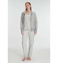 Kadın Gri Çizgi Desenli Hırkalı 3'lü Pijama Takımı (Renksiz)