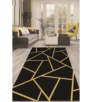 Dijital Kaymaz Taban Yıkanabilir Modern Renkli Salon Halısı Mutfak Halısı Yolluk ND-HT-683 (Siyah)