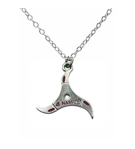 Naruto Anime Kırmızı Yazılı Ninja Yıldızı Figürlü Unisex Kolye – Metal Zincirli (Gümüş)