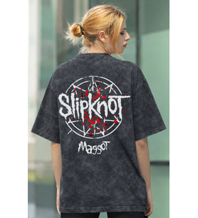 Slipknot Maggot Rock Metal Müzik Grubu Sırt Baskılı Unisex Oversize Eskitme Yıkamalı Tişört