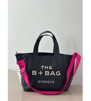 The B+Bag Bonhèur El ve Omuz Çantası Mumlu Kanvas Çanta (Antrasit) (Fuşya)