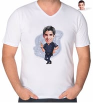 BK Gift Kişiye Özel Erkek Polis Karikatürlü V Yaka Tişört-4 (Beyaz)