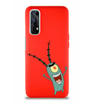 Realme 7 Soft Premier Kapak Plankton Tasarımlı Silikon Kılıf - Kırmızı (Şeffaf)