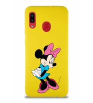 Samsung Galaxy A30 Soft Premier Kapak Minnie Mouse-F Tasarımlı Silikon Kılıf - Sarı (Şeffaf)