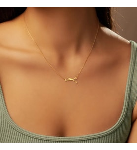 Kişiye Özel 925 Ayar Gümüş Makas Figürlü Kolye (Gold)