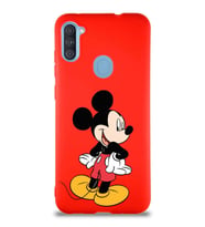 Samsung Galaxy A11 Soft Premier Kapak Mickey Mouse-D Tasarımlı Silikon Kılıf - Kırmızı (Şeffaf)