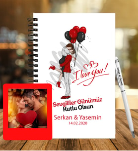Sevgililer Gününe Özel Ahşap Defter Kalem &  Instagram Çerçeve Hediye Seti 18