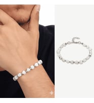 Gümüş Renk Metal Zincirli Dorika Top Süslemeli Amorf Ay Taşı Doğaltaş Erkek Bileklik