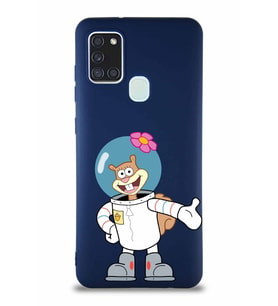 Samsung Galaxy A21S Soft Premier Kapak Sandy Tasarımlı Silikon Kılıf - Lacivert (Şeffaf)