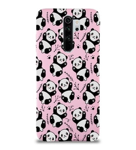 Xiaomi Redmi Note 8 Pro Uyumlu Lansman Kılıf Panda Tasarımlı İçi Kadife Kapak-Pembe (Şeffaf)