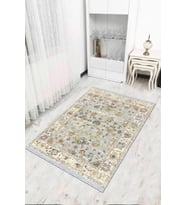 Yeşil Modern Dokuma Pamuk Tabanlı Kaymaz Kilim KLM034