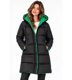 Dewberry Kadın %100 Polyester Kaban Siyah-Yeşil Z8687 Günlük Dış Giyim, Katmanlı Kombin, Şehir ve Ofis Stili
