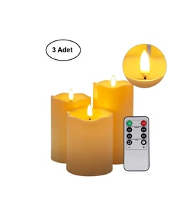 Plentiful Alevsiz Titreyen Led Mum Büyük Boy 3lü Set Kumandalı (Beyaz)