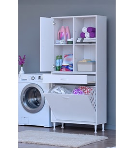 Eliusta Liora Beyaz Çok Amaçlı Banyo Dolabı 80 cm Genişliğe Sahip 80x171x32,5 cm Çift Sepetli 2 Raflı Dolap
