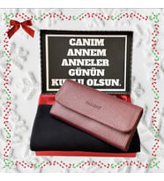 Anneler Günü Bordo Cüzdan-Siyah Penye Şal