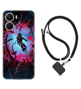 Vivo Y16 Kılıf Silikon Boyun Askılı İpli Desenli Silikon Astronot Attack 1702