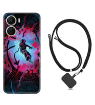 Vivo Y16 Kılıf Silikon Boyun Askılı İpli Desenli Silikon Astronot Attack 1702