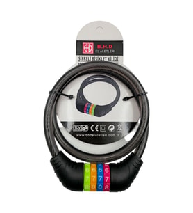 Fixonic B.H.D BHD00578 80cm 12mm Şifreli Bisiklet Kilidi PVC Kaplı Çelik Halat (Siyah)