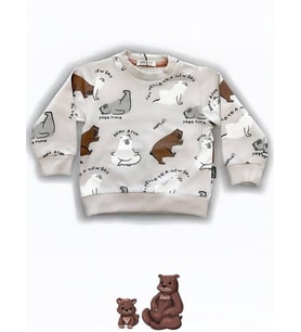 Erkek Bebek Ayıcık Baskılı Sweatshirt (Taş)