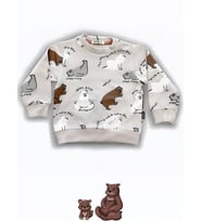Erkek Bebek Ayıcık Baskılı Sweatshirt (Taş)