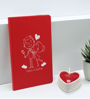 BK Gift Sevgililere Özel İsimli Kırmızı Defter ve Kalp Taş Obje Kokulu Mum Hediye Seti-6, Sevgiliye Hediye, Sevgililer Günü