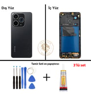 Infinix Hot 40İ Siyah Uyumlu Orta Kasa + Yapıştırıcı ve Vida Seti Full Kasa Kapak Gövde Housing