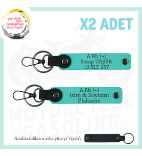 Motor Plakan ve İsmin Anahtarlığında! İsim Plaka ve A Rh (+) Kan Grubu 2'li Anahtarlık, Turkuaz-Syh