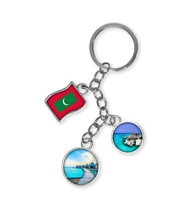 Maldivler Üçlü Epoksi Metal Çift Taraflı Damla Anahtarlık Maldives (Çok Renkli)