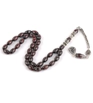 Kuka  925Ayar Gümüş Çakım ve Püskül Beyzi Kesim 6.5x11mm Tesbih (Siyah)