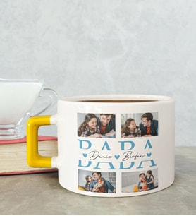 BK Gift Kişiye Özel Fotoğraflı Babalar Günü Tasarımlı Sarı Kulplu Çay & Kahve Fincanı-2, Babaya Hediye, Babalar Günü Hediyesi