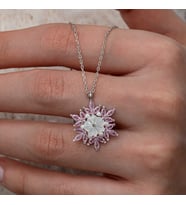 Gümüş Pembe Lotus Desenli Çiçek Kadın Kolye  SL9964
