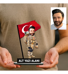 Kişiye Özel Komando Astsubay Asker Komutan Kuvvetler Karikatürlü 18 cm MDF Masaüstü Biblo - Askere ve Komutana Hediye Asker Hediyesi