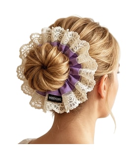 Woodycord El Yapımı Dantelli Lila Scrunchie Toka