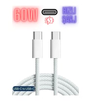 iPhone Şarj Data Kablosu Usb-C To Usb-C 60W Örgü Pd Kablo - iPhone 16 Pro / 16 Pro Max Uyumlu - 1 Metre